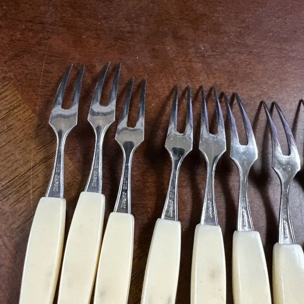 Vintage Mini Fork Stainless Steel With Decorative Handles Set Of 12 Appetizers